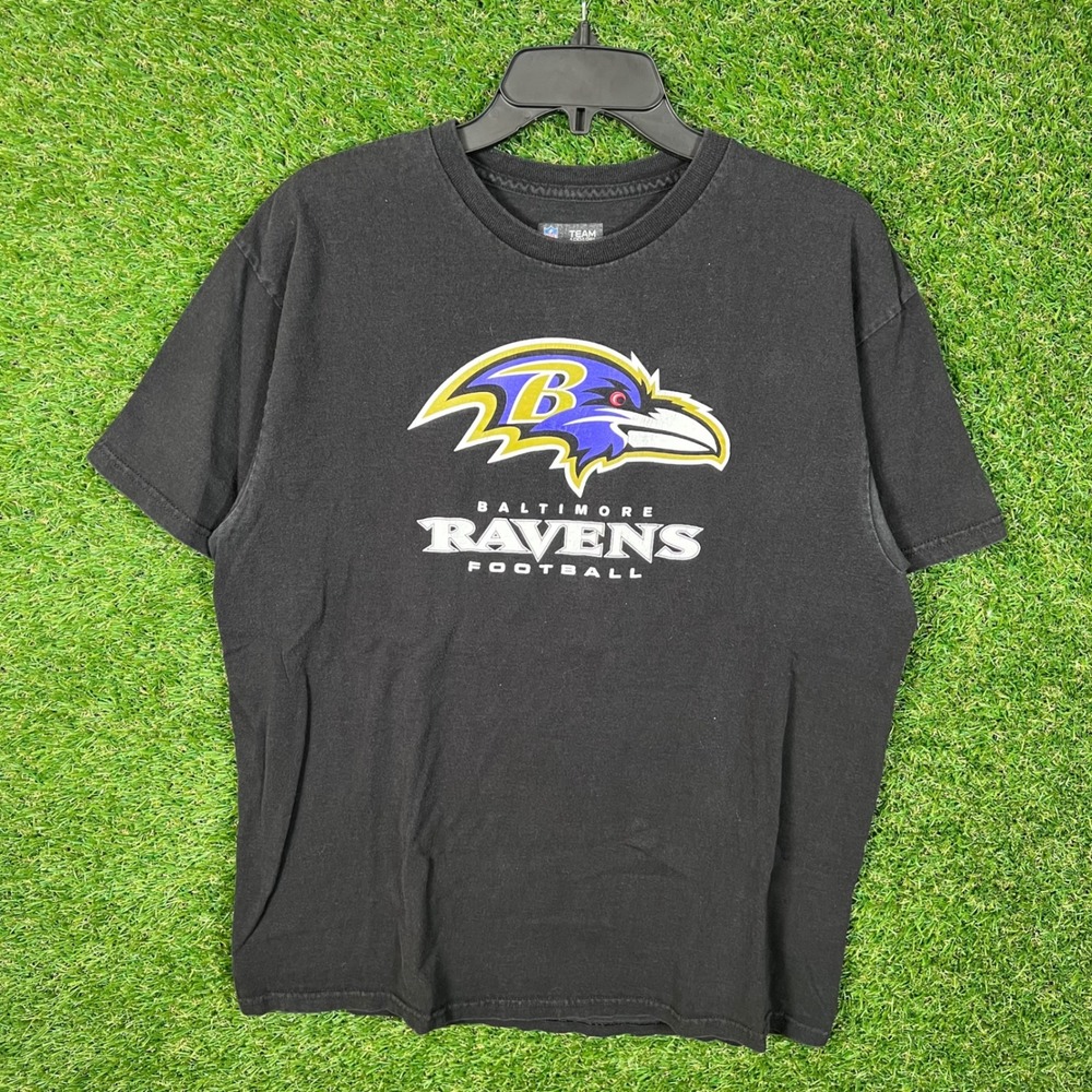 Baltimore Ravens NFL Team Apparel Football T Shirt Large Black Short Sleeve